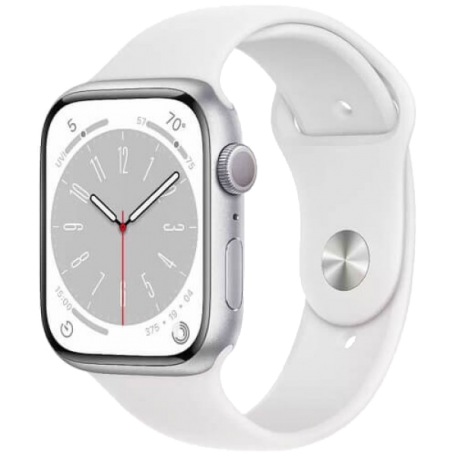 Apple Watch Series 8 45mm Silver Aluminum Case with White Sport Band (MP6N3) NO BOX