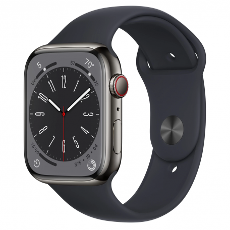 Apple Watch Series 8 45mm Graphite Stainless Steel Case with Midnight Sport Band (MNKU3)