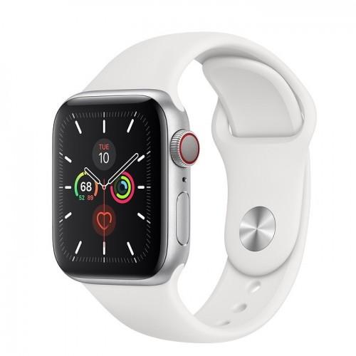 Apple Watch Series 5 GPS + LTE, 40mm Silver Aluminum Case with White Sport Band (MWWN2)
