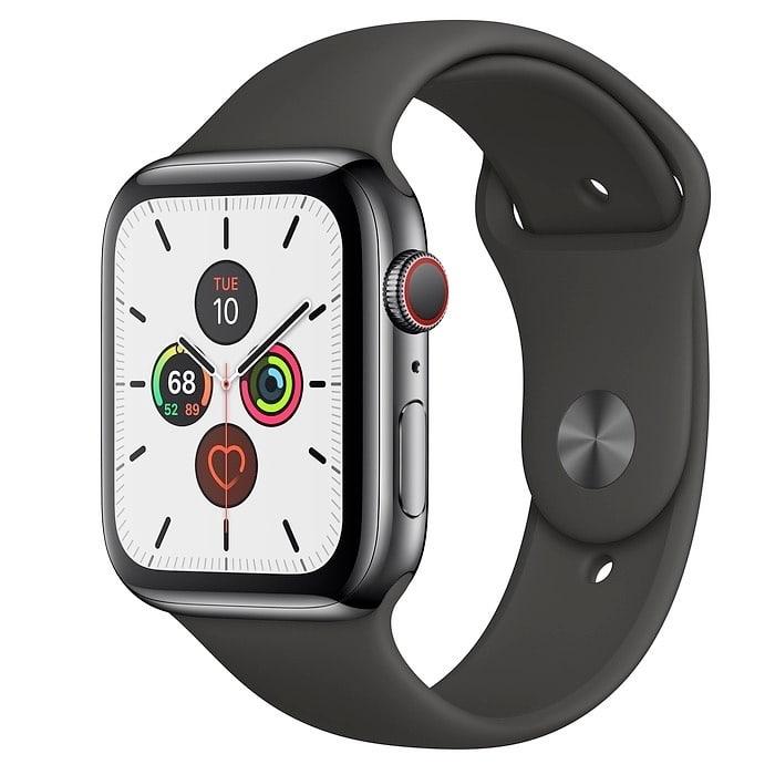 Apple Watch Series 5 44mm GPS+LTE Space Black Stainless Steel Case with Black Sport Band (MWW72)