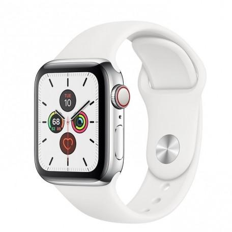 Apple Watch Series 5 40mm GPS+LTE Stainless Steel Case with White Sport Band (MWX42)