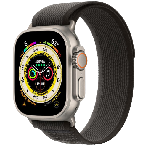 Apple Watch Ultra GPS + Cellular 49mm Titanium Case with Black/Gray Trail Loop M/L (MQFX3)