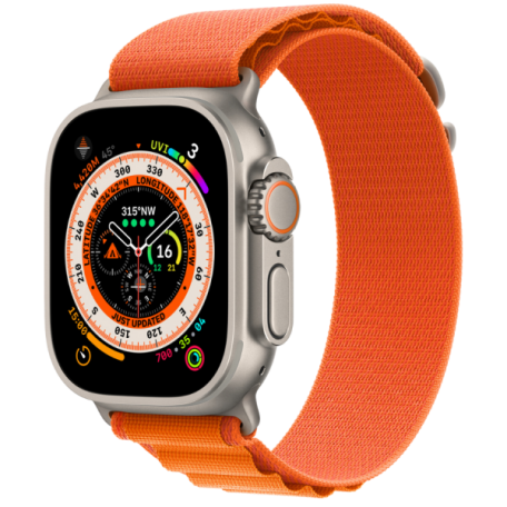 Apple Watch Ultra GPS + Cellular 49mm Titanium Case with Orange Alpine Loop Small (MNHH3)