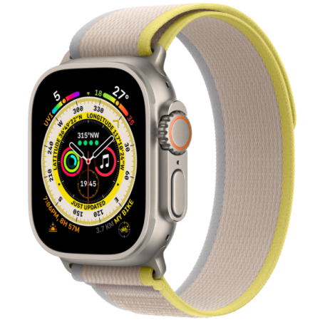 Apple Watch Ultra GPS + Cellular 49mm Titanium Case with Yellow/Beige Trail Loop S/M (MNHK3)