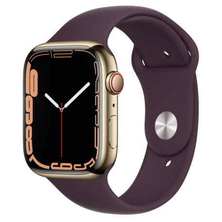 Apple Watch Series 7 GPS + Cellular 41mm Gold Stainless Steel with Dark Cherry Sport Band (MKHY3)