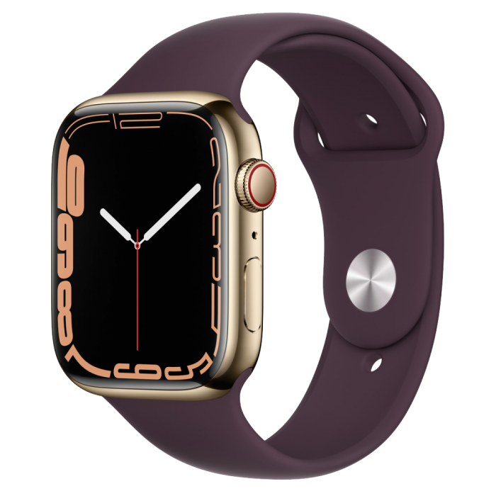 Apple Watch Series 7 GPS + Cellular 45mm Gold Stainless Steel with Dark Cherry Sport Band (MKJF3)
