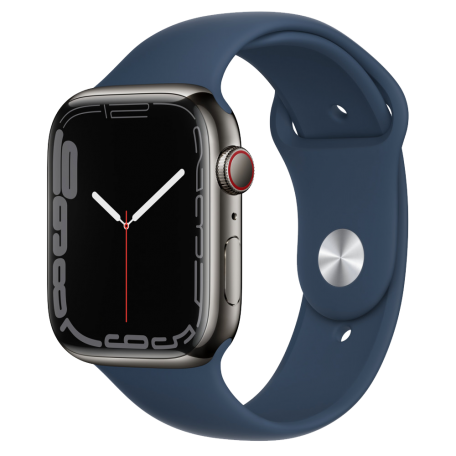 Apple Watch Series 7 GPS + Cellular 45mm Graphite Stainless Steel Case with Abyss Blue Sport Band (MKL23)