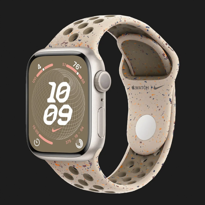 Apple Watch Series 9 45mm Starlight Aluminum Case with Desert Stone Nike Sport Band